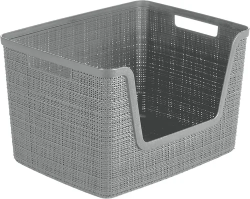 Vista 18 de Curver Juego de 6 cestas decorativas de plástico de yute mediano de 12 litros, para organización y almacenamiento, contenedores perfectos para Negro