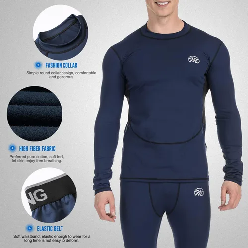 Vista 3 de MeetHoo Conjunto de ropa interior térmica para hombre, capa base de compresión, ropa de invierno con forro polar largo, ropa de correr y esquiar