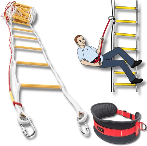 Vista 11 de Escalera de cuerda para escape de incendios de 8 pies, escalera de extensión de emergencia, resistente a la intemperie, con ganchos de resorte