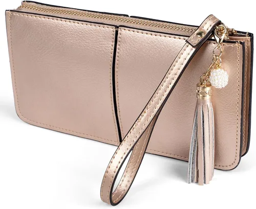 Vista 18 de befen Clutch de Muñeca de Cuero Genuino para Mujeres Ultra-Delgado Portador de Tarjetas de Crédito para Damas Cartera Monedero con Protección RFID