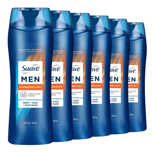 Vista 8 de Suave Jabón hidratante para hombre, para cuerpo, cara y cabello, 3 en 1 para piel y cabello hidratados, aroma cítrico y almizcle, sin parabenos, sin