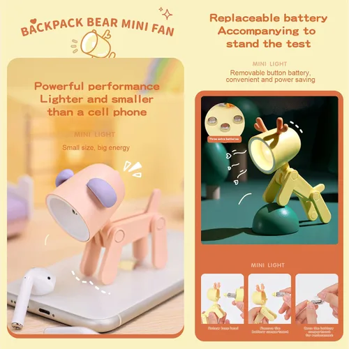 Vista 4 de Mini luz nocturna para niños, luz LED creativa con diseño de ciervos y perros, lámparas de animales lindos portátiles para niñas, niños, dormitorio