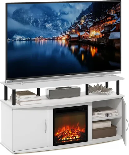 Vista 11 de Furinno Jensen Soporte de Centro de Entretenimiento con Chimenea para TV de hasta 55 Pulgadas, Americano, Eléctrico con Cable, Ajustable