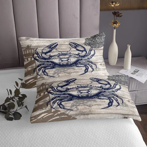 Vista 4 de Crab Lightweight Quilt Set for Kids Teens,Lighthouse Bedspread Coverlet,Nautical Theme Bed Cover Anchor Bedding Set Decorative Quilted 2 Pcs