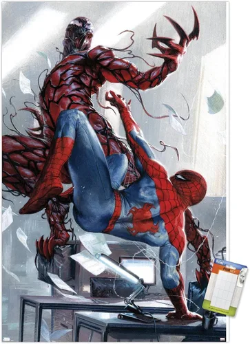 Vista 10 de Trends International Marvel Comics Carnage - Póster de pared de batalla con Spider-Man, 14.725 x 22.375 pulgadas, versión enmarcada de madera