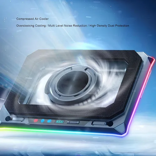 Vista 5 de Almohadilla de refrigeración para laptop, soporte enfriador para laptop RGB, enfriador de portátil para juegos con ventilador turbo de 5.5 in y 4