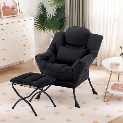 Vista 13 de Furlide Silla Perezosa con Otomana, Cómoda Silla de Salón con Brazos de Tela Acentuada con Almohada Lumbar y Reposapiés Plegable, Silla Sofá de Beige