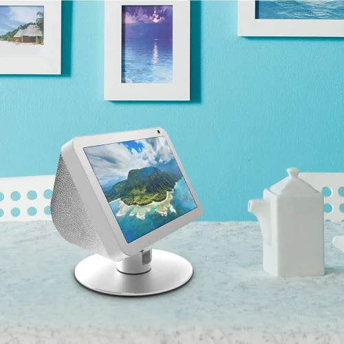 Vista 3 de Echo Show 8 Soporte ajustable, ocho imanes de tierras raras en el soporte superior para Amazon Echo Show 8, rotación horizontal 360 ángulo