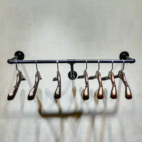Vista 4 de Sistema de estantes colgantes de ropa para montar en la pared de tubería industrial, perchero de metal para ropa, estante de ropa perfecto
