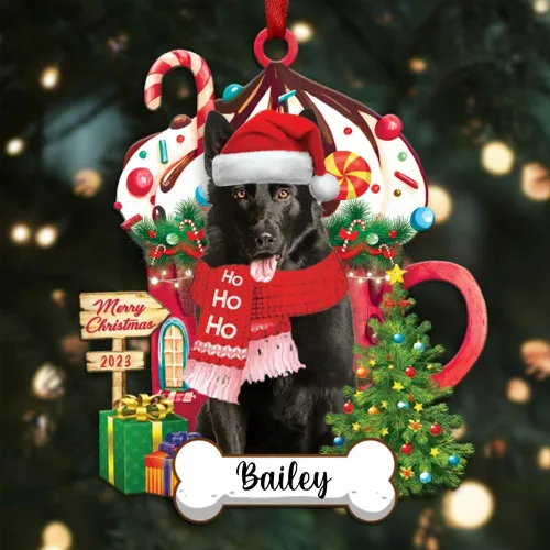 Vista 82 de Akita1 - Adorno personalizado para perro, adorno de perro con nombre personalizado, plano impreso en 2D, acrílico colgante, Papá Noel y perro