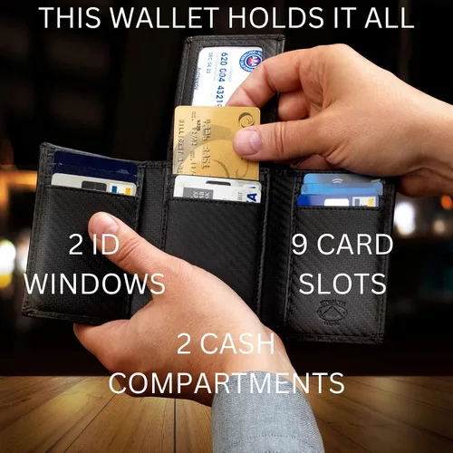 Vista 8 de Stealth Mode Billetera triple Cartera con bloqueo RFID con soporte para identificación Funda de cuero para dinero, tarjetas de crédito