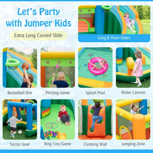 Vista 5 de BOUNTECH Tobogán acuático inflable, castillo de salto de agua 9 en 1 para niños con soplador, toboganes dobles, pelotas oceánicas, puerta de fútbol