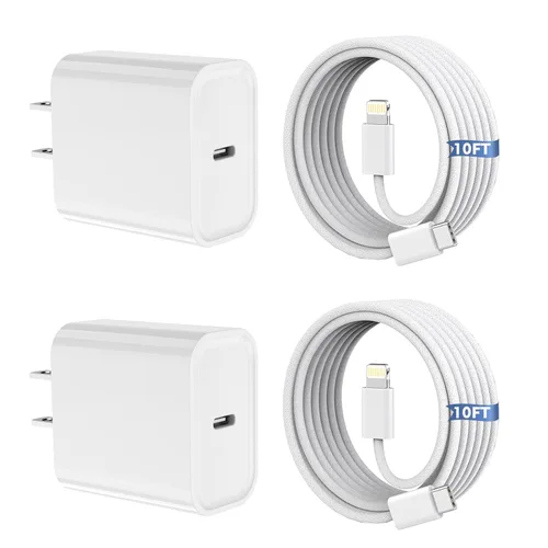 Vista 13 de Cargador rápido para iPhone, 10 pies y 20 W [certificado Apple MFi] USB tipo C, bloque de carga rápida, cargador Lightning para iPhone con cable