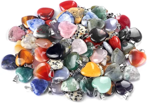 Vista 7 de LHJ 20 Piezas Dijes de Piedra Natural en Forma de Corazón Cristal de Cuarzo Ágata Encantos para Hacer Joyas Collar Pulsera Heart A