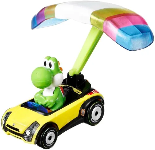 Vista 2 de Hot Wheels 1:64 Mario Kart - Yoshi en Kart Estándar con Parafoil Die Cast