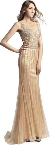 Vista 3 de Sarahbridal Vestidos de tul para mujer, vestidos largos de graduación, formal, para concursos de noche, concursos de fiesta, color champán