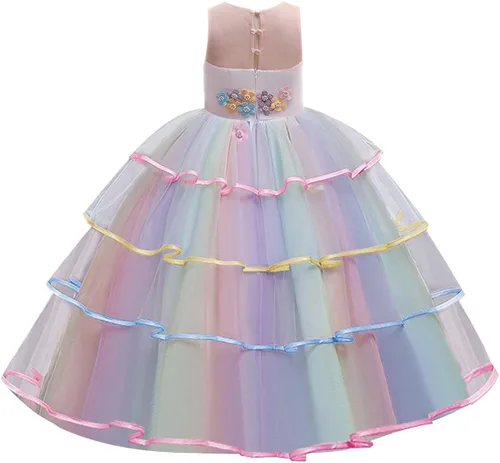 Vista 2 de IZKIZF Disfraz largo de tul de tul de princesa de unicornio arcoíris para niñas, fiesta de cumpleaños, carnaval
