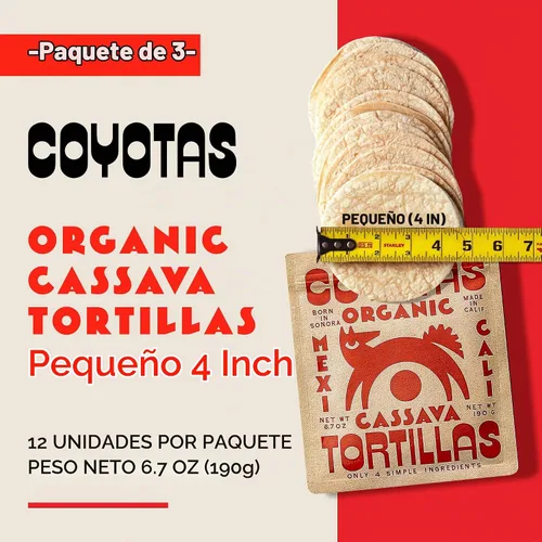 Vista 3 de Coyotas - Tortillas de yuca - Pequeñas 4 pulgadas, 12 unidades (3 paquetes)