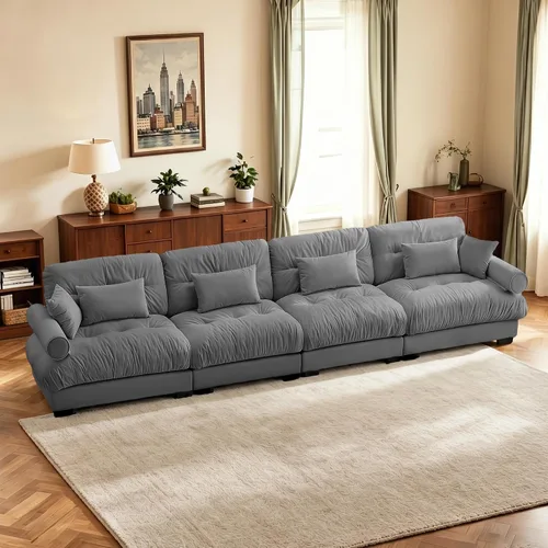 Vista 50 de Sofá biplaza de 93.7 pulgadas, sofá modular de 2 plazas, sofás seccionales grandes de color beige y blanco para sala de estar, juego de sofá