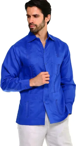 Vista 2 de Camisa Guayabera clásica de mezcla de polialgodón de manga larga