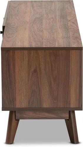 Vista 4 de Baxton Studio Hartman Mid-Century - Soporte de TV de madera con acabado marrón nogal moderno