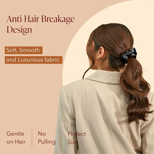 Vista 2 de Silvr Bear Paquete de 6 coleteros de satén de lujo, color negro, suaves, grandes para mujeres y niñas, bandas para el cabello grueso y rizado
