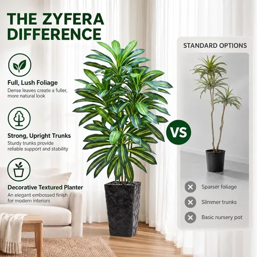 Vista 5 de Árbol de Dracaena artificial, plantas artificiales de 5 pies, maceta Verde-negro Pot