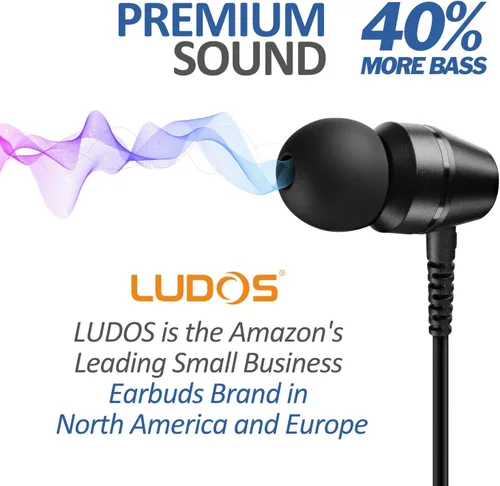 Vista 7 de LUDOS OMNITONE Auriculares con cable in-ear, 5 años de garantía, auriculares con micrófono, conector de 3.5 mm, auriculares con cable