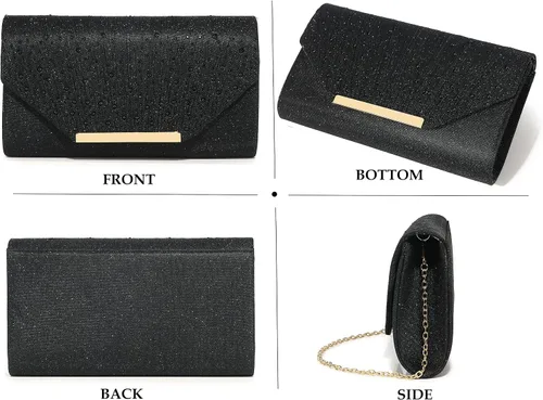 Vista 4 de MUDUO Bolso de noche para mujer, con diamantes de imitación con purpurina, para boda, bolso de noche, sobre de cristal, bolso cruzado de hombro