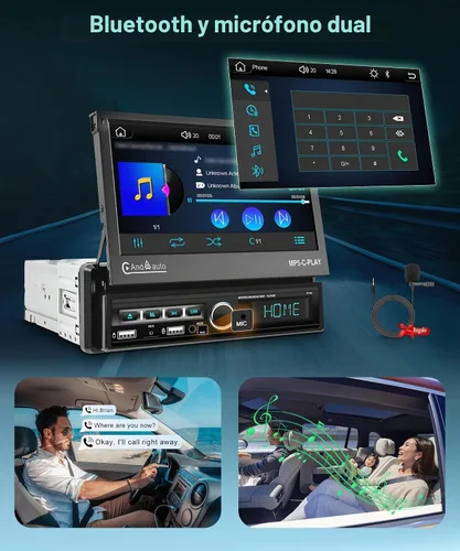 Vista 5 de [Motorizado] Estéreo de coche de un solo DIN con Carplay inalámbrico Android Auto, pantalla táctil motorizada de 7 pulgadas, radio de coche