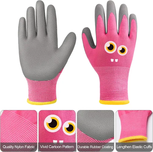 Vista 2 de 12 pares de guantes de jardín para niños, guantes de jardinería para niños, guantes de trabajo con revestimiento de goma para niños pequeños y niñas