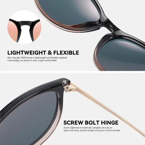 Vista 5 de Fozono Gafas de sol polarizadas redondas retro para mujer, gafas de sol vintage con protección UV