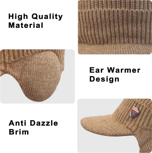 Vista 5 de Muryobao Gorro de invierno para hombre, con visera de punto, con forro polar y calentador de cuello