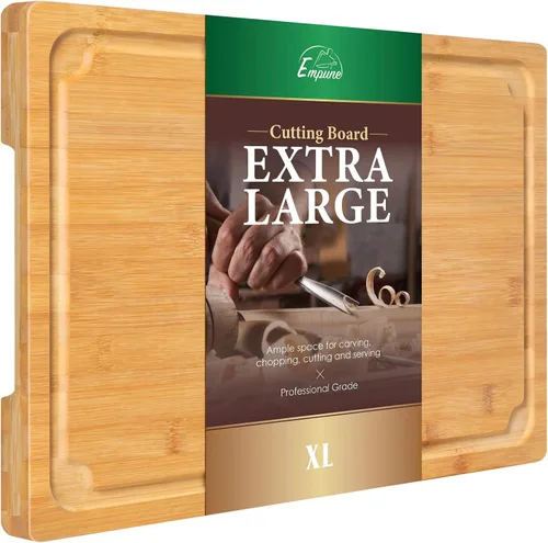 Vista 10 de Tabla de cortar extragrande, tablas de cortar de bambú de 16 pulgadas para cocina con ranura para jugo y asas, tabla de cortar de cocina para tabla