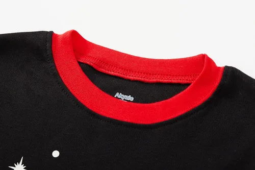 Vista 3 de Akyzic Pijamas de planeta para niños pequeños, dinosaurio, algodón, para niños, camión, 2 piezas, tren, ropa de dormir, conjunto de ropa de dormir