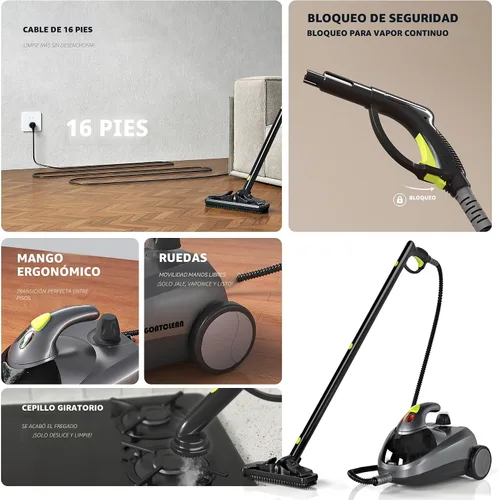 Vista 6 de Limpiador de vapor resistente para el hogar, alta presión de 1500 W con 22 Negro