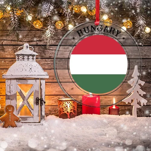 Vista 5 de Bandera de Hungría, adornos para árbol de Navidad, bandera nacional de Hungría, decoración de Navidad, adorno acrílico, recuerdo de Navidad, amantes