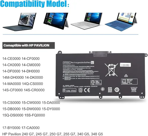 Vista 2 de Batería HT03XL y cargador de 45 W para HP 15-CS 15-DA 15-DB 15-DW 15-DY 15-EF:15-ef0023dx ef0021nr ef0875ms 15-cs3055wm 15-cs3075wm 15-dy2024nr 15
