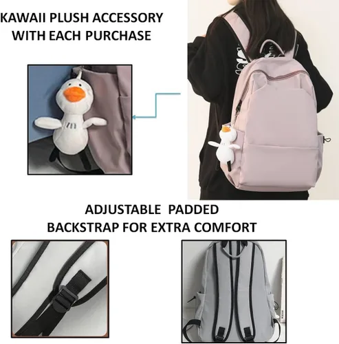 Vista 6 de Mochila para portátil de 15.6" con lindo accesorio Kawaii espaciosos múltiples compartimentos, Negro -, Moderno