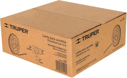 Vista 5 de Truper - Conjunto de neumático de repuesto para carretilla ligera de 16 x 4 pulgadas Rueda neumática de servicio pesado con llanta reforzada, eje