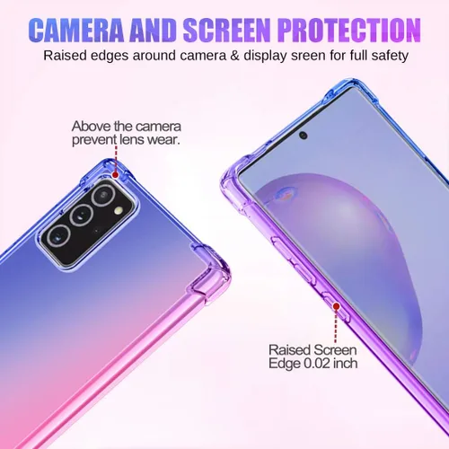 Vista 2 de Funda para Galaxy Note 20, bonita funda de TPU transparente, absorbente de golpes, ligera, azul/rosa