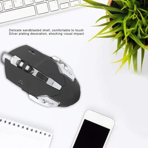 Vista 4 de Lazmin112 Mouse para juegos con cable 6 botones ergonómicos USB de cuatro etapas DPI de retroiluminación de color ajustable mouse de doble uso