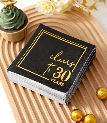 Vista 4 de Servilletas de cóctel para celebrar años - paquete de 50 - servilletas de cumpleaños desechables de 3 capas de 5x5 pulgadas, servilletas de papel