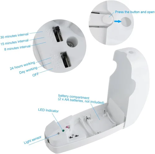 Vista 3 de Dispensador automático del aerosol, dispensador ajustable automático montado en la pared del espray del aerosol de la fragancia del ambientador