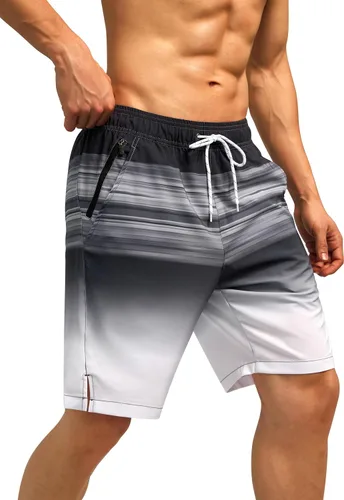 Vista 2 de SILKWORLD Traje de baño para hombre, de secado rápido, con bolsillos con cremallera y forro de compresión