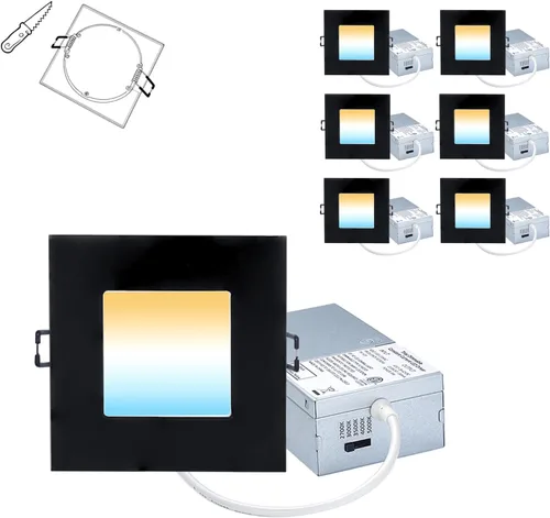 Vista 10 de POPANU Iluminación empotrable LED cuadrada de 4 pulgadas, lámpara empotrable sin lata, luz de techo regulable con caja de conexiones, Blanco