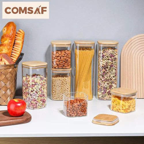 Vista 8 de ComSaf Recipientes de almacenamiento de alimentos con tapas herméticas, juego de 6, recipiente de vidrio transparente con tapa de sellado