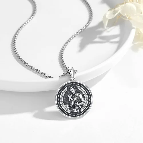 Vista 5 de Collar de San Gerardo para hombre, plata de ley 925, collar con colgante de medalla de San Gerardo, cadena de amuleto de bendición religiosa