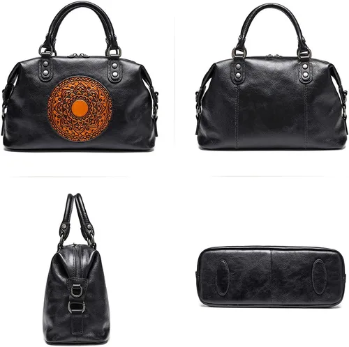 Vista 8 de Bolsos de cuero genuino para mujer, bolso cruzado retro Mandela