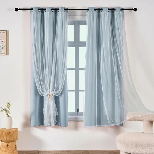Vista 30 de indistar Home Cortinas opacas de doble capa con ojales sólidos en la parte superior, par de paneles de cortinas para ventana, 35 pulgadas de ancho x